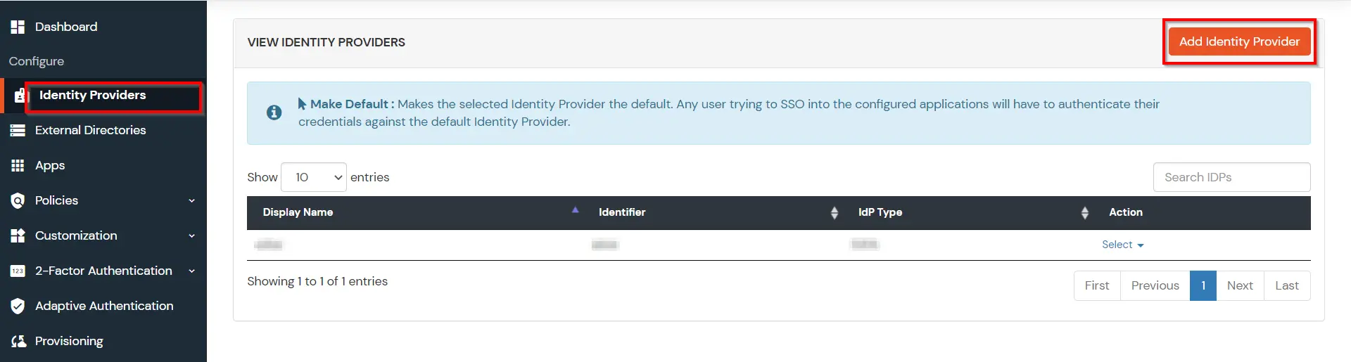 Select Identity Provider to add Active Directory as IDP