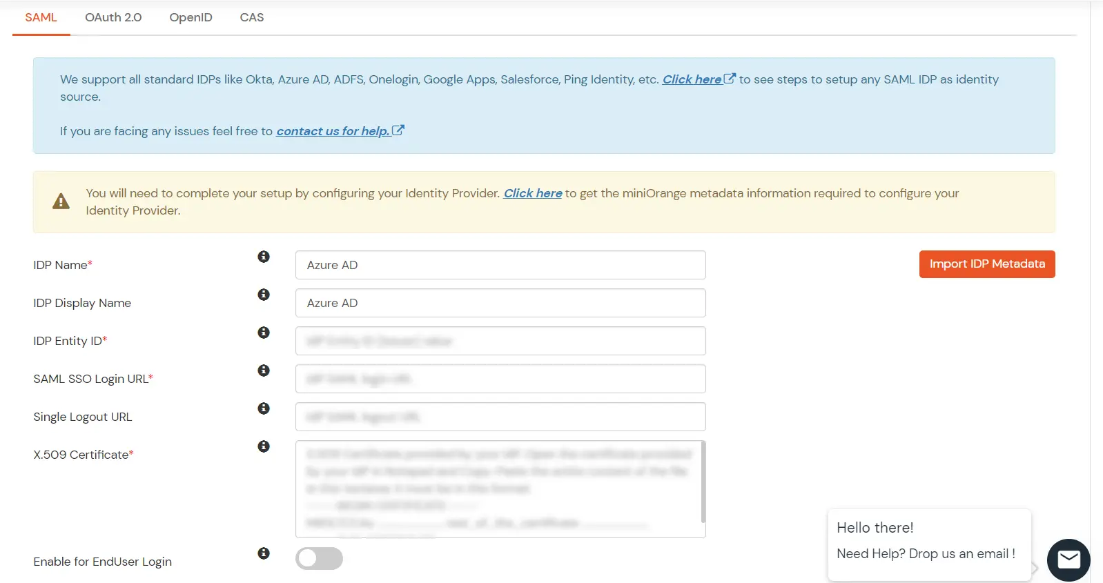 Active Directory SAML SSO Login URL and x.509 Certificate to integrate SSO