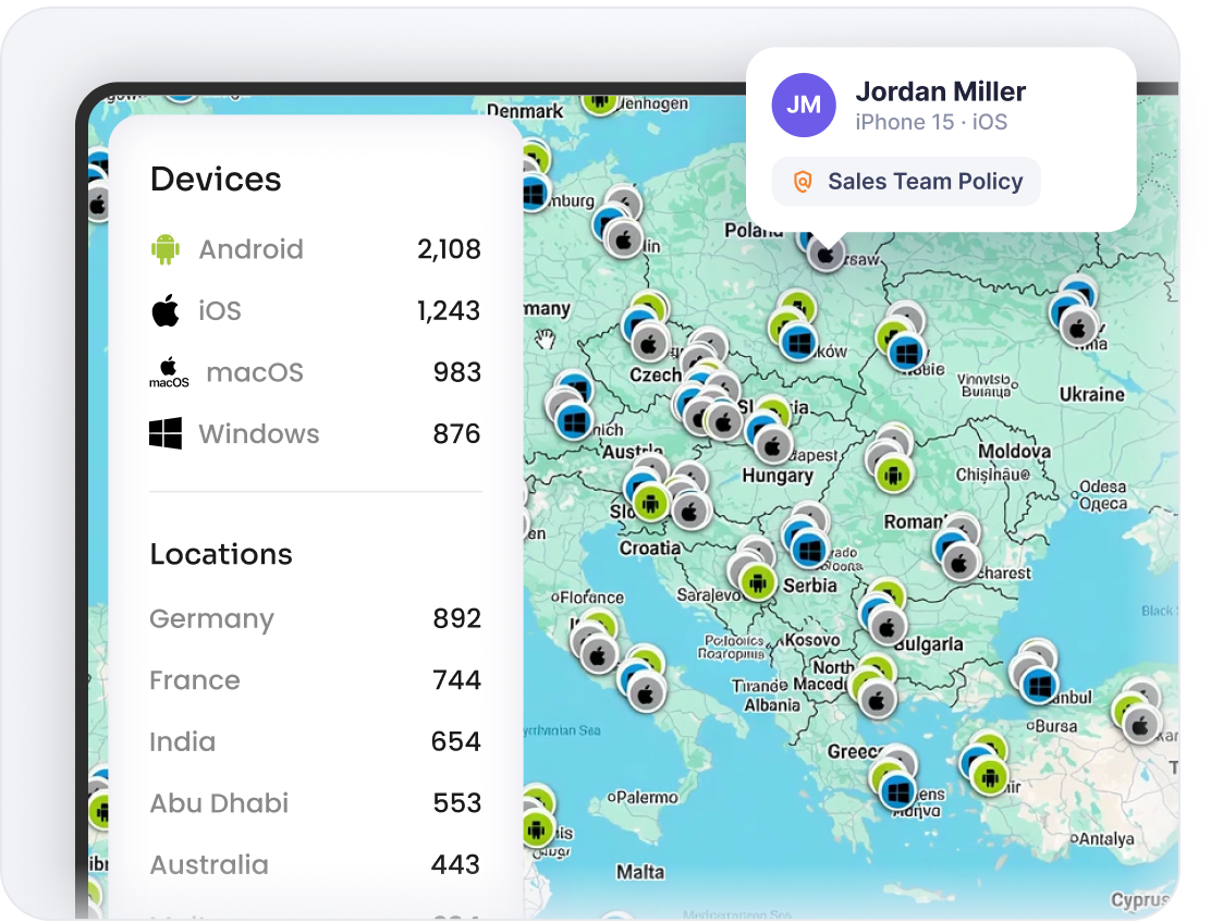 Live map of all managed MDM devices