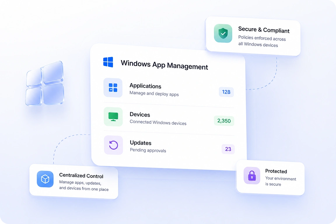 Windows app management software dashboard for application deployment