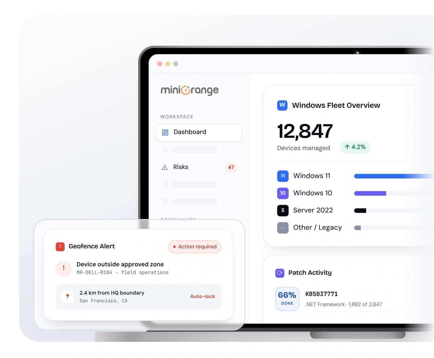 Windows MDM software dashboard for device management
