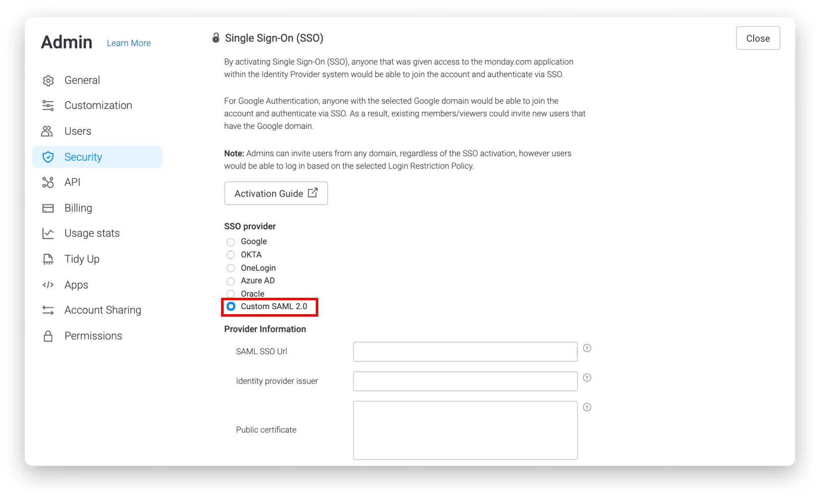 Monday.com Single Sign On (sso) setup single sign-on