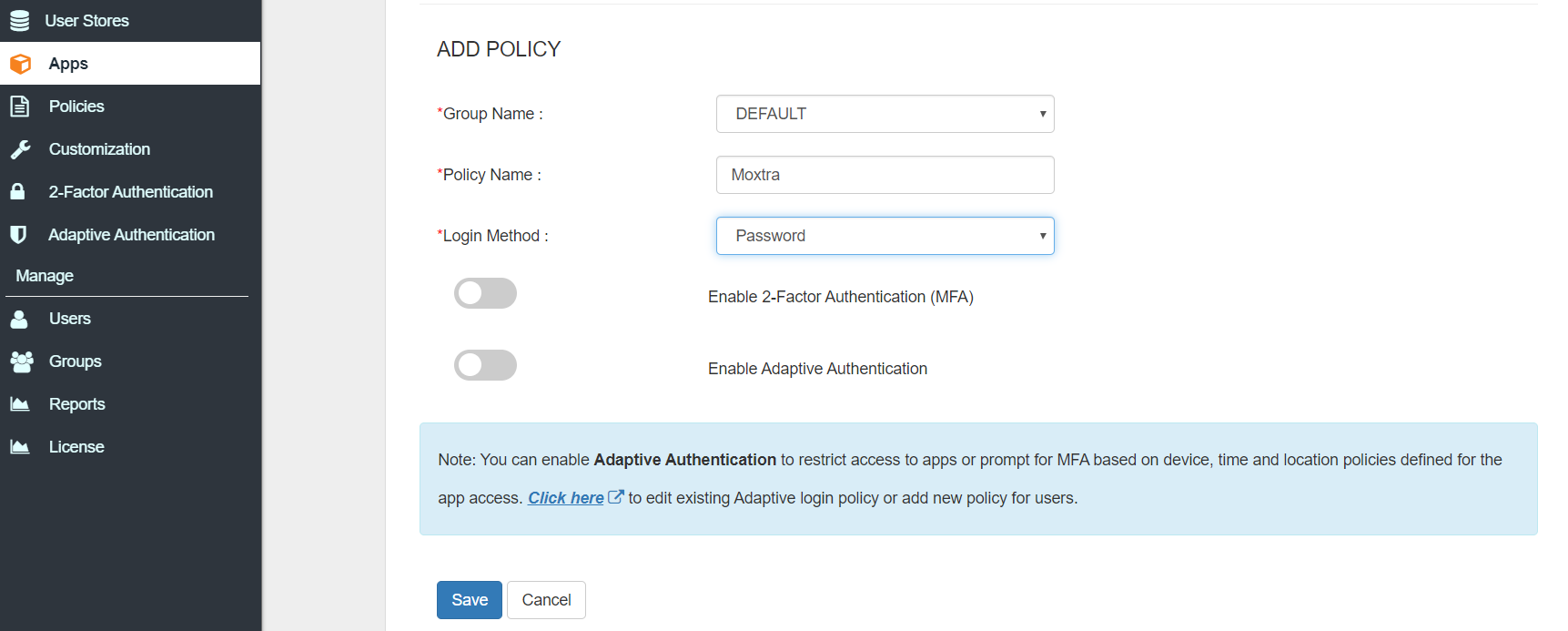 Moxtra Two Factor Authentication (2FA) save configurations