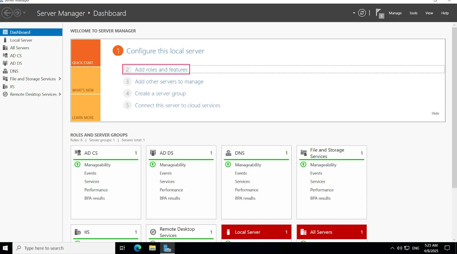 Microsoft Push Notification: Add Roles and Features