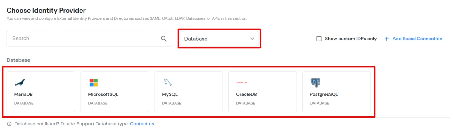 miniOrange Identity Platform Admin Handbook: Select Database