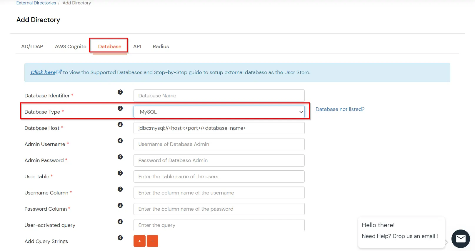 Setup MySQL database as user store