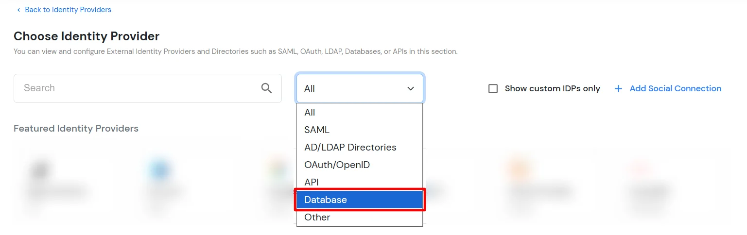Select Database from All type dropdown