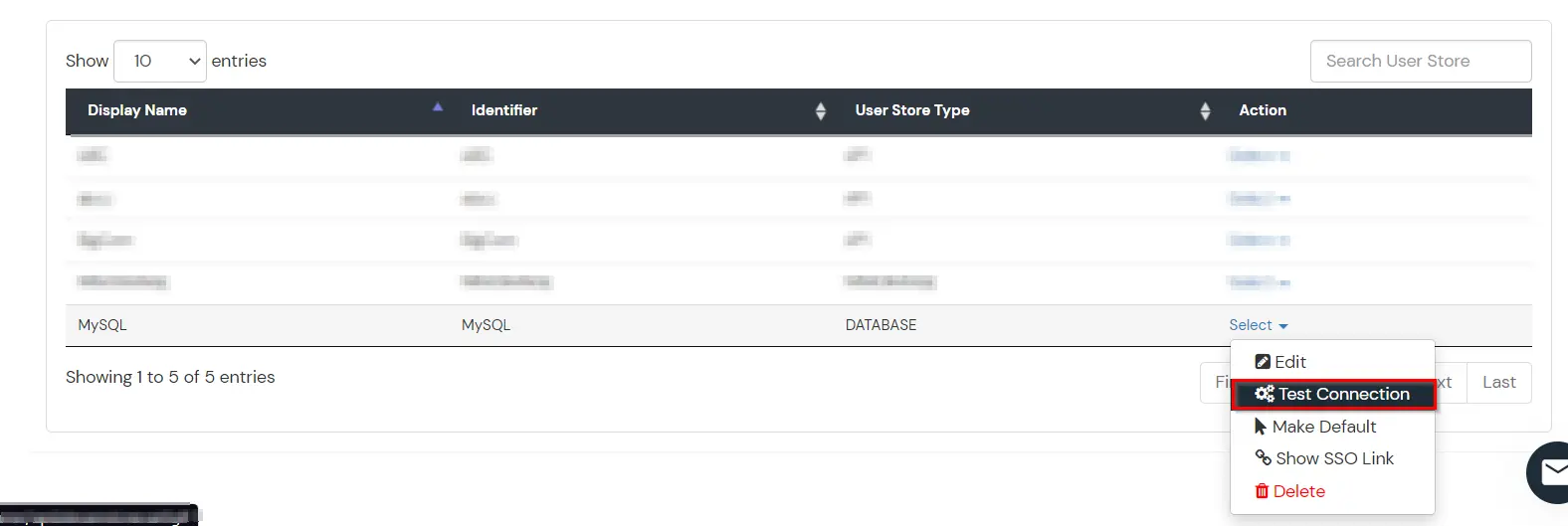 Test Connection for Oracle Database as User Store