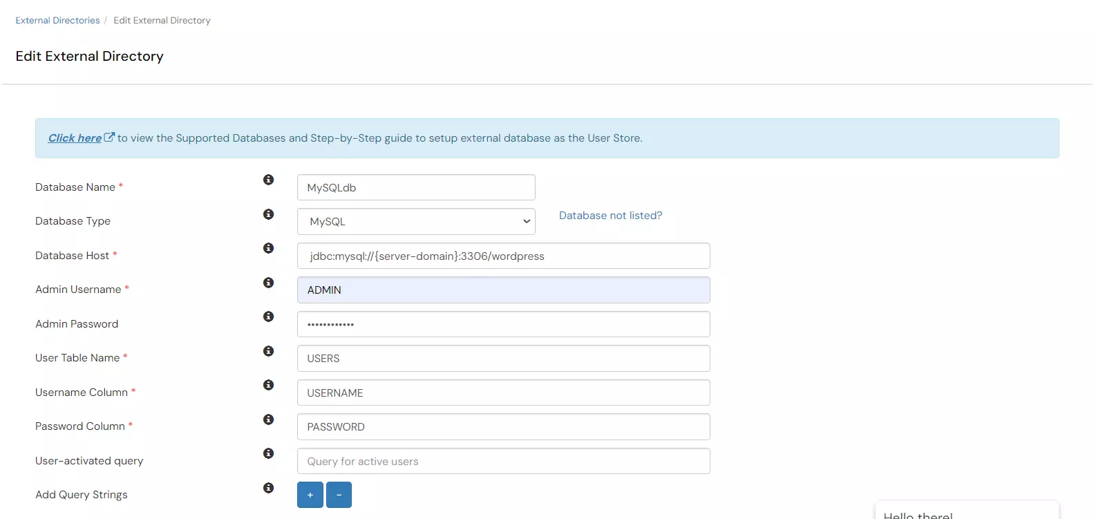 Configure MySQL Database Provisioning: Query Strings for MySQL database user provisioning