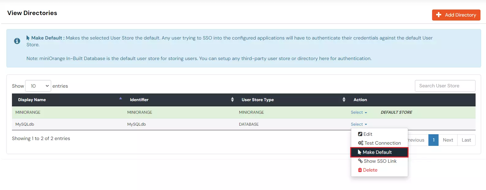 Configure MySQL Database Provisioning: Set External Directory as default