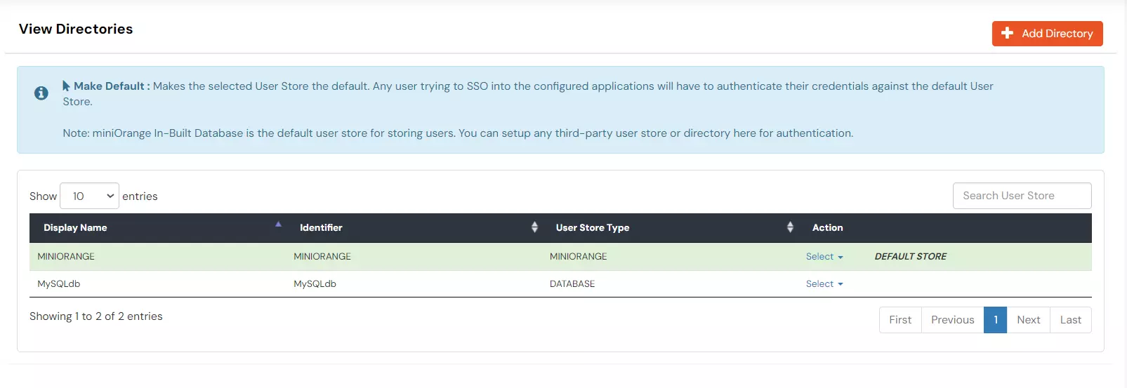 Configure MySQL Database Provisioning: Edit External Directory dropdown