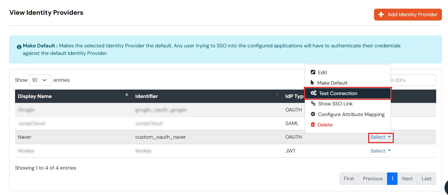 Login using Naver: Test Naver IDP Connection