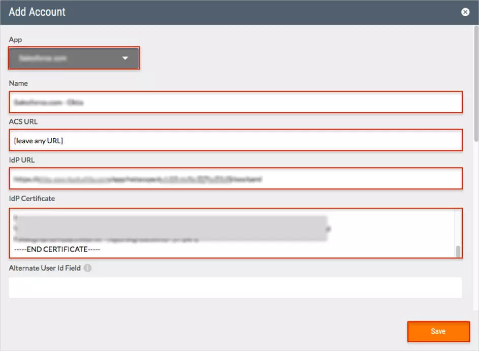 Configure NetSkope Reverse Proxy Single Sign-On (SSO) to secure Salesforce: Add account information