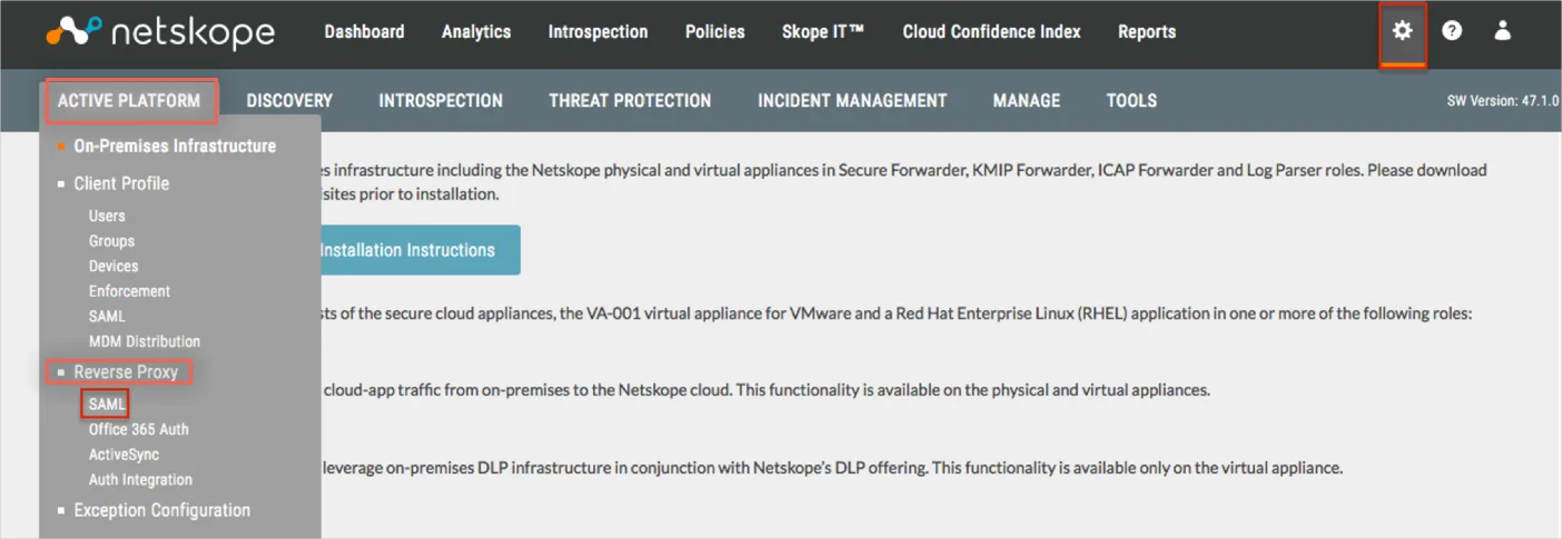 Configure NetSkope Reverse Proxy Single Sign-On (SSO) to secure Salesforce: Select SAML