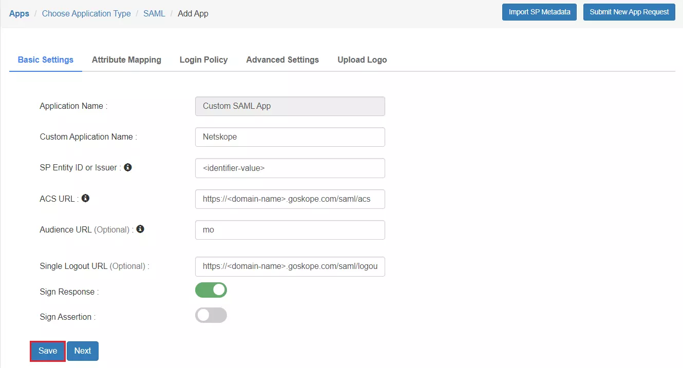 Netskope Admin Console Single Sign-On (sso) Add IdP