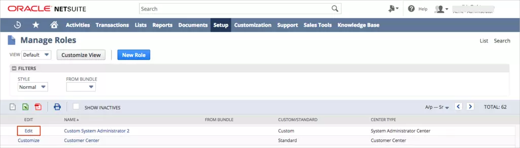 Netsuite Single Sign-On (sso) -Edit role