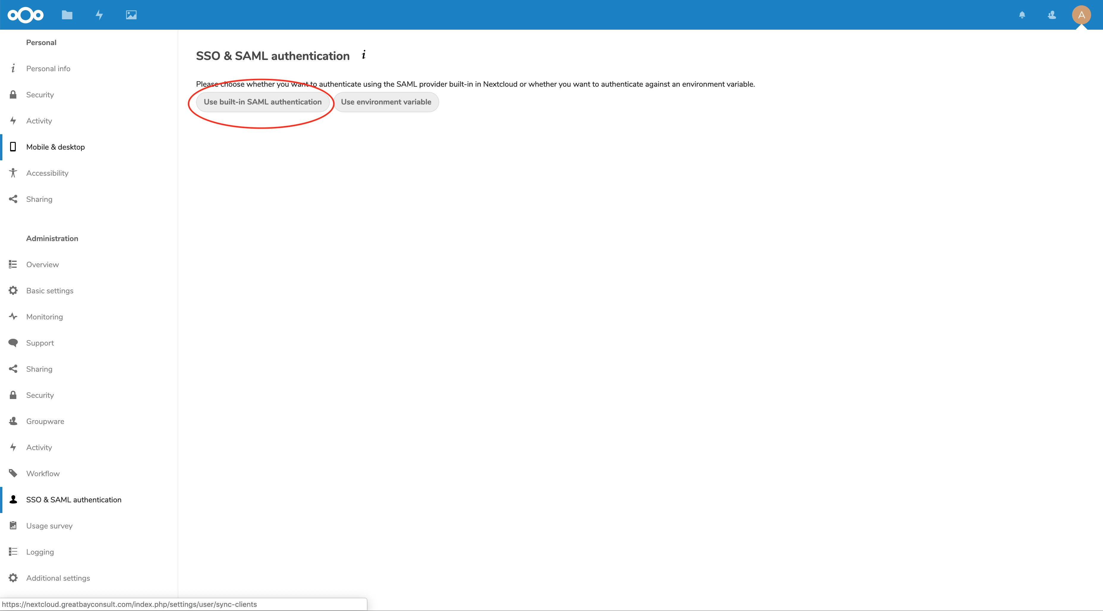 Nextcloud sso admin login