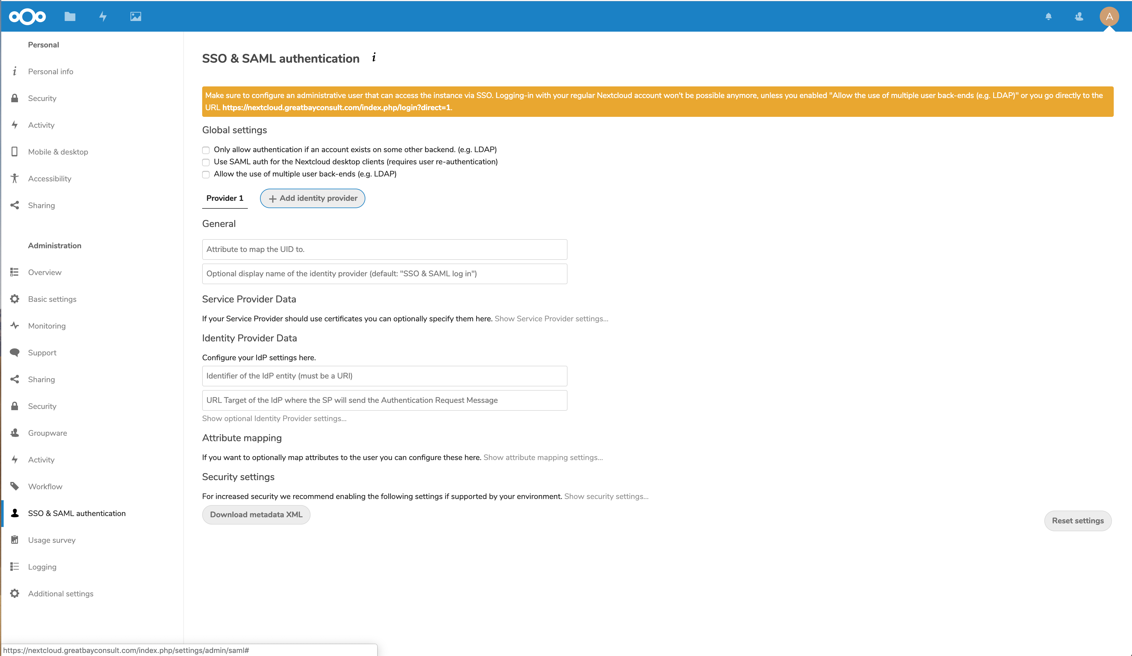 Nextcloud sso admin login