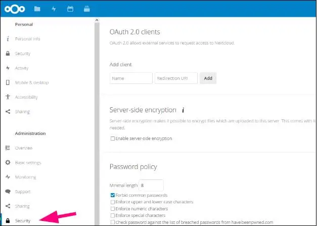 NextCloud as IDP: Select Security