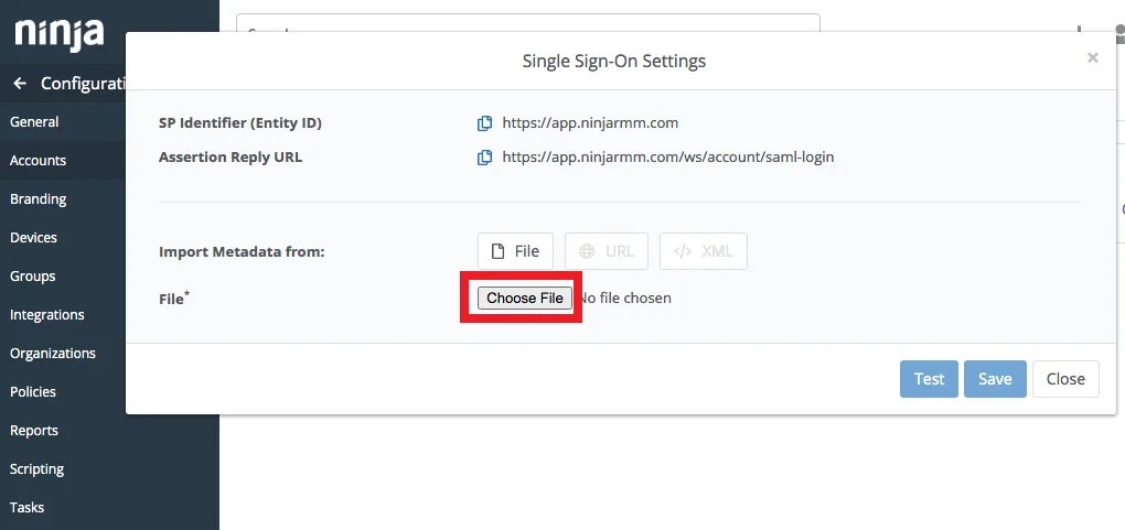 Ninja RMM Single Sign-On (sso) Admin Dashboard