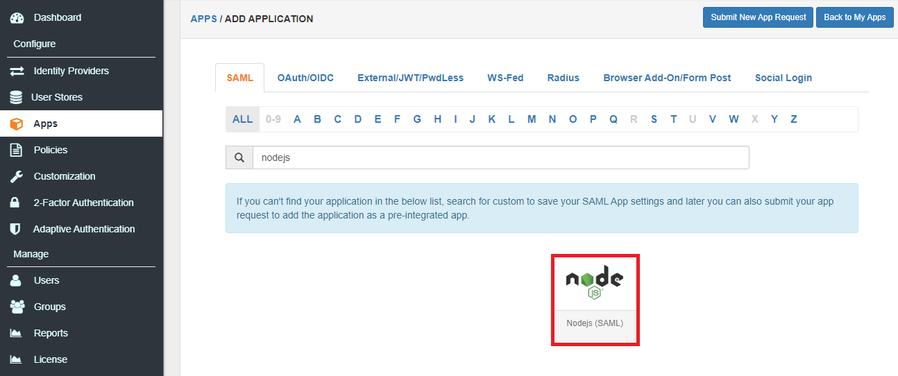 Single Sign On (sso) add nodejs saml app