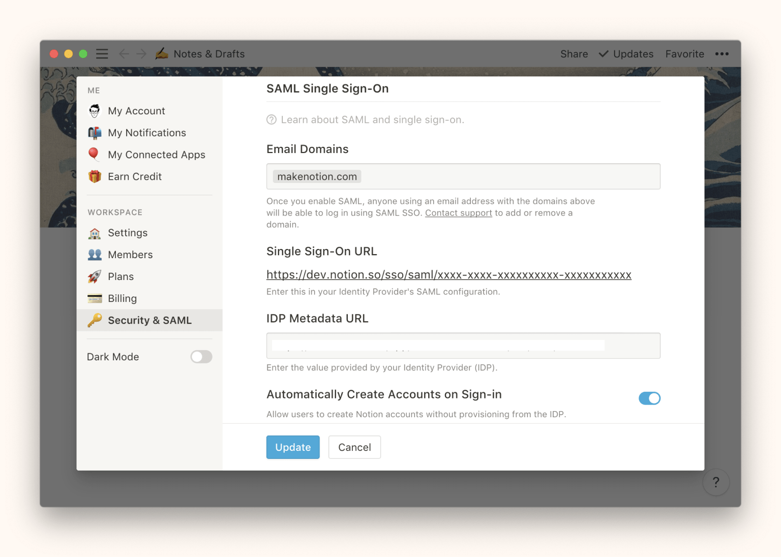 Notion Single Sign-On SSO Configure App