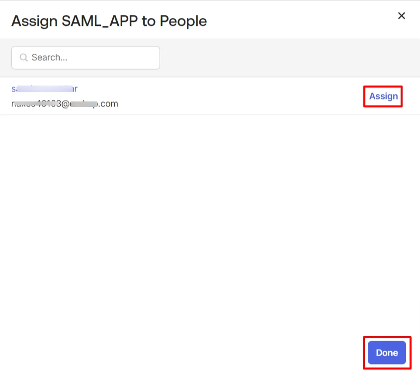 Okta as SAML IdP:assign people in app