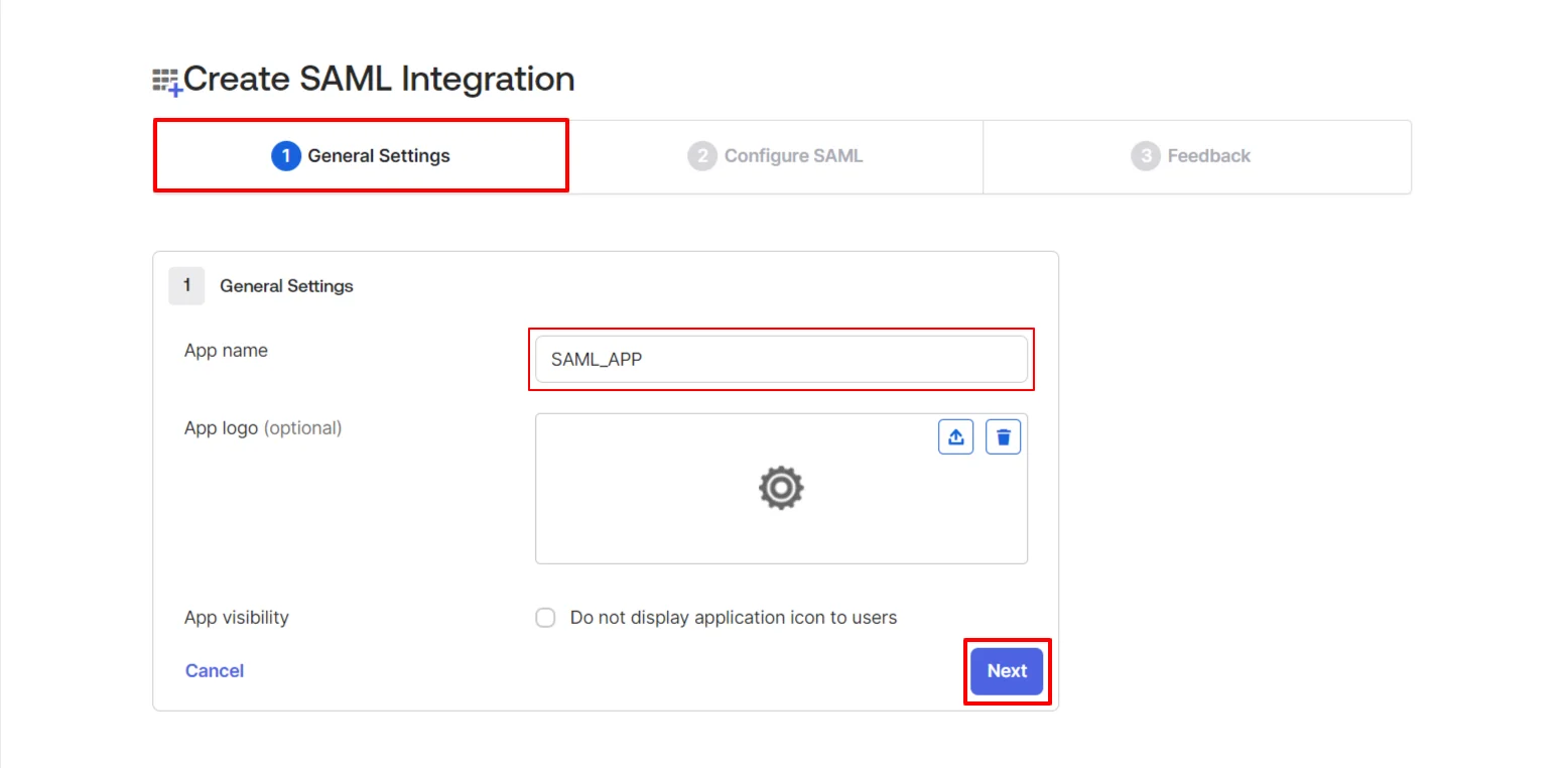 Okta as SAML IdP:Write app name