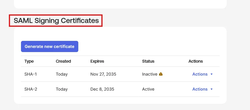 BigCommerce BigCommerce as SAML IDP: Scroll to SAML Signing Certificates