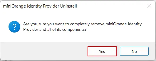 On-Premise IDP Server Windows Confirm Uninstall