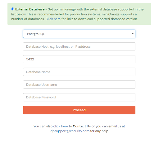 External Database configuration