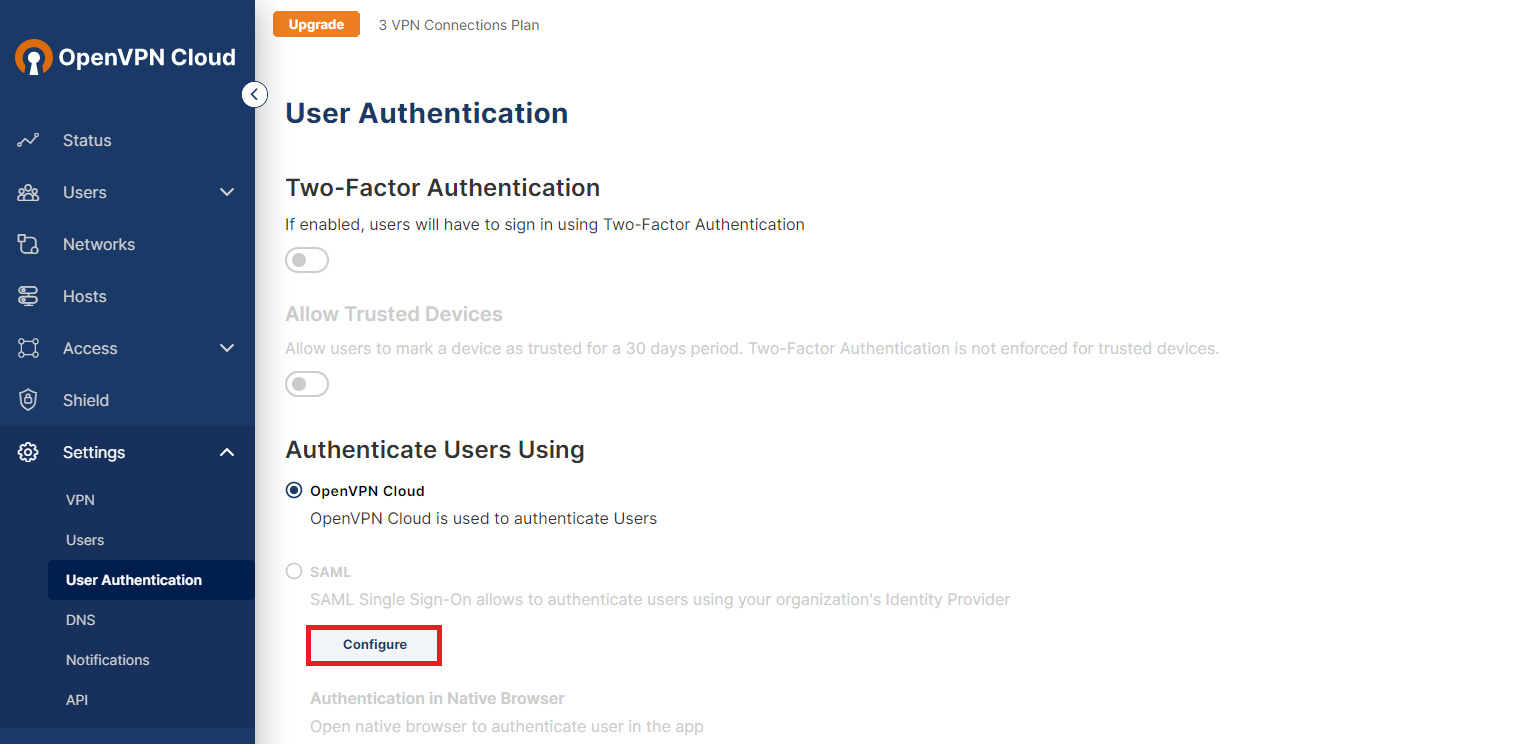 OpenVPN Single Sign-On (SSO) Configure SAML