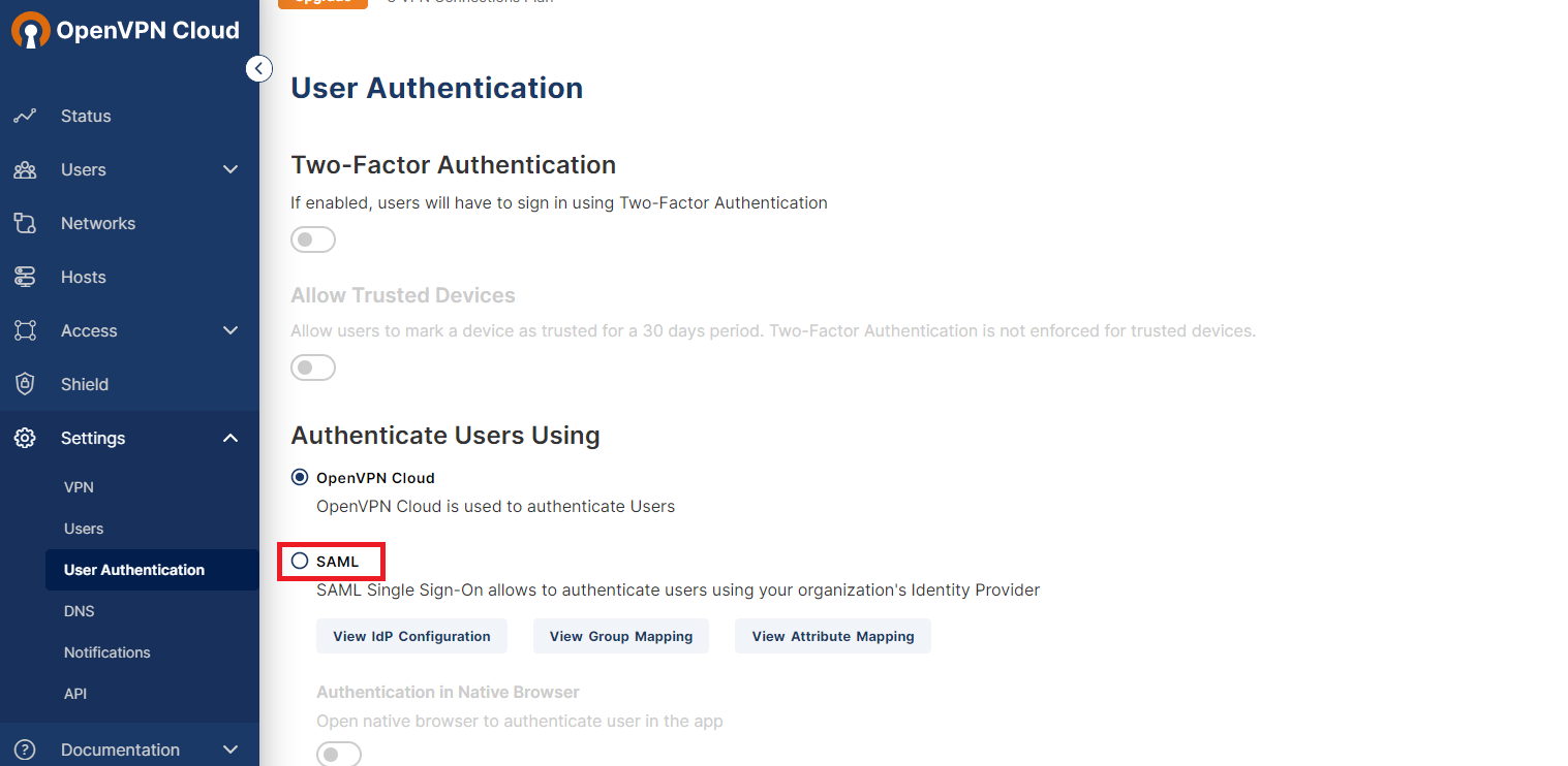 OpenVPN Single Sign-On (SSO) enable SAML as user authentication method