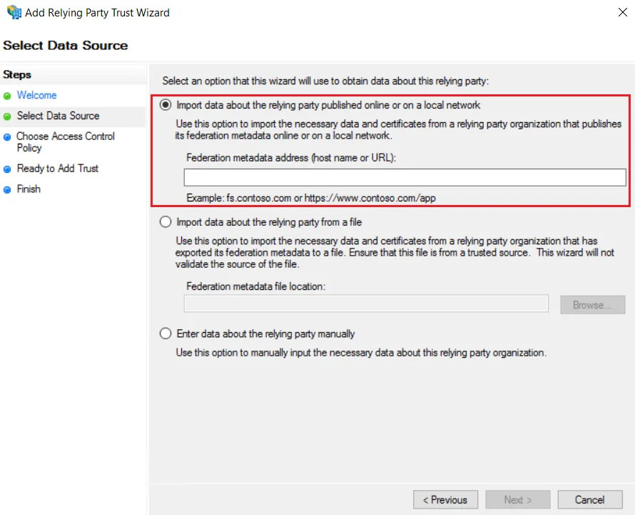 To SSO into Oracle EBS with ADFS import data source file