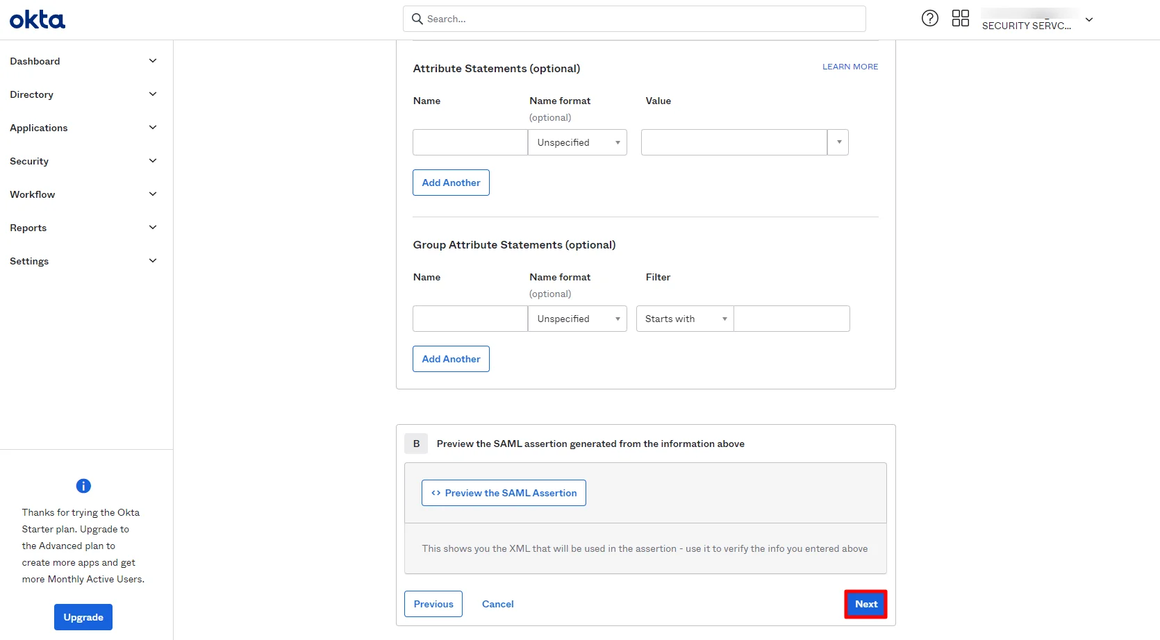 Group Attributes settings for Single Sign-on