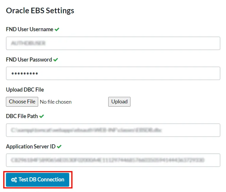 Oracle EBS Azure AD Single Sign-On: Test DB connection