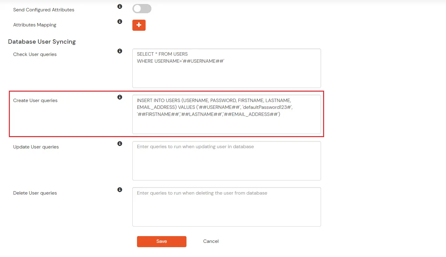 Configure Oracle Database Provisioning: Filled-in Create Users query