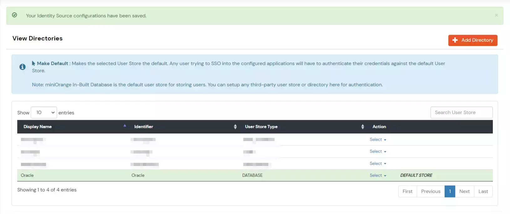 Configure Oracle Database Provisioning: Success message after setting default External Directory