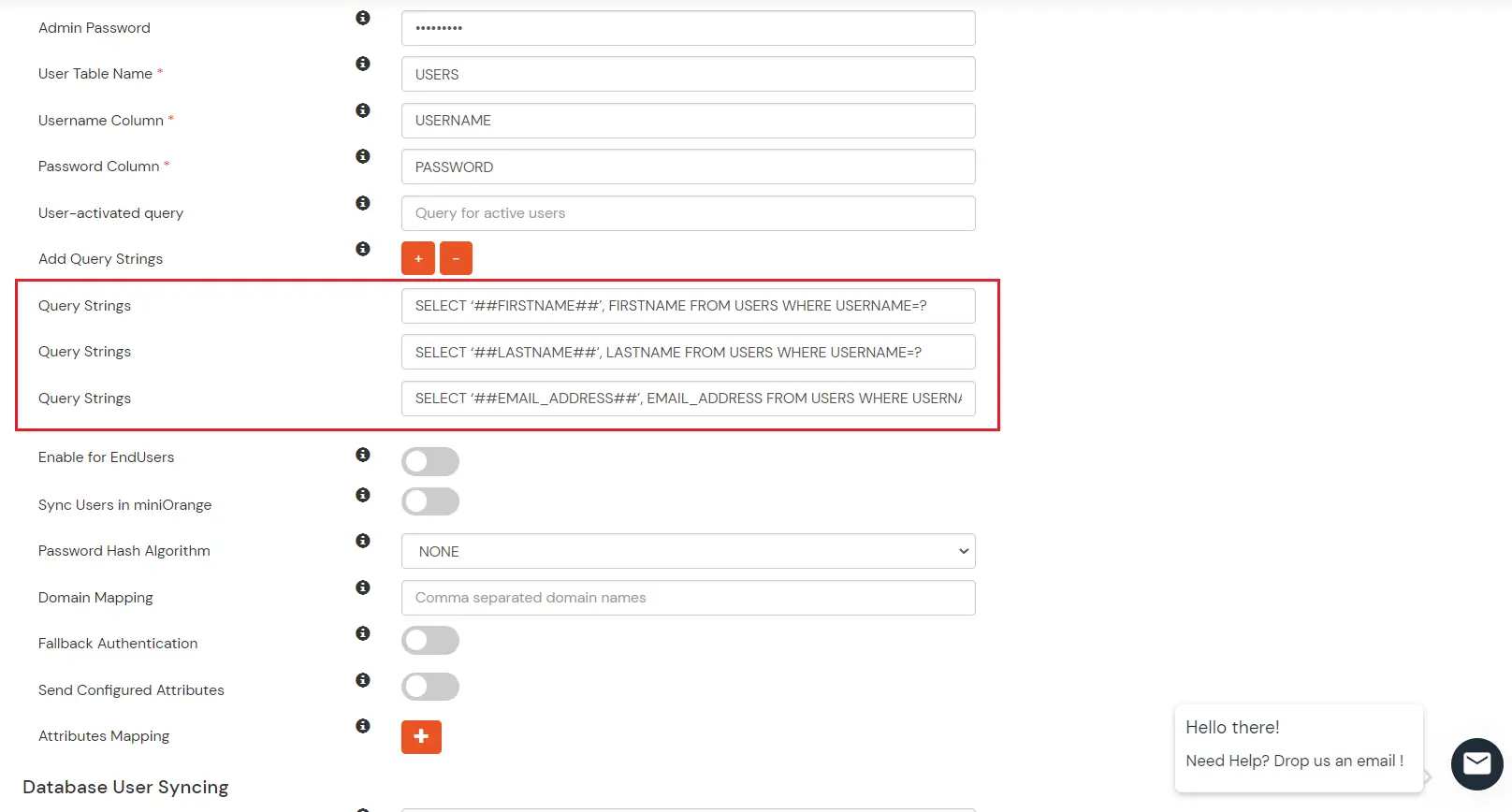 Configure Maria Database Provisioning:  Query Strings filled