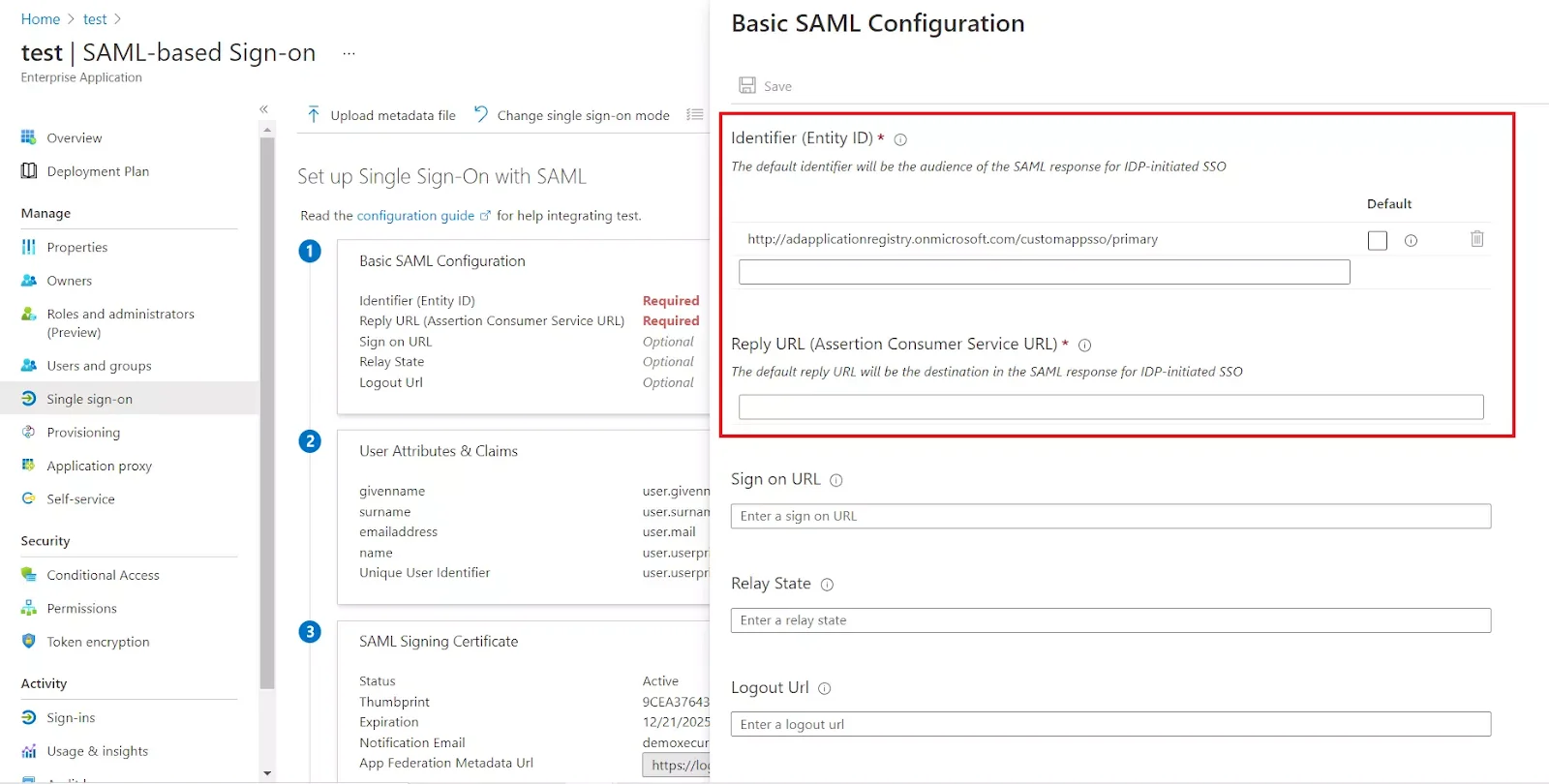 saml configuration
