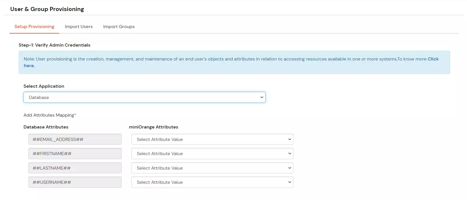 Configure Oracle Database Provisioning: Configured query attributes