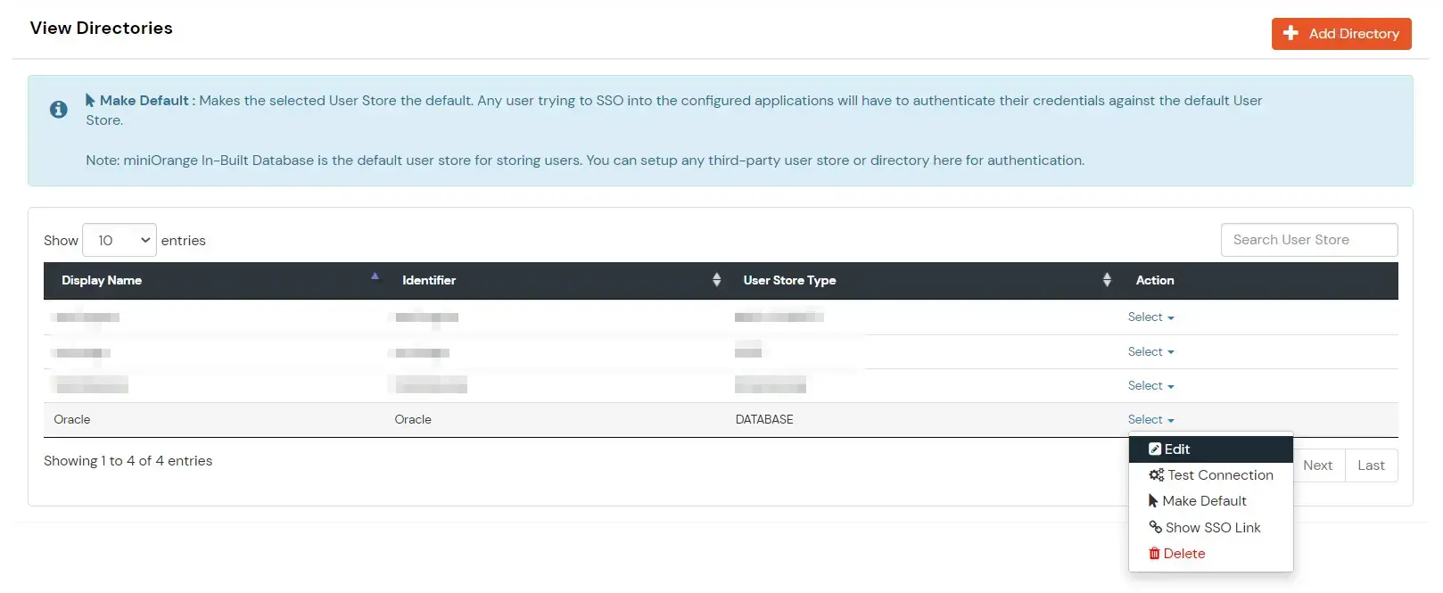 Configure Oracle Database User Provisioning: Edit External Directory page