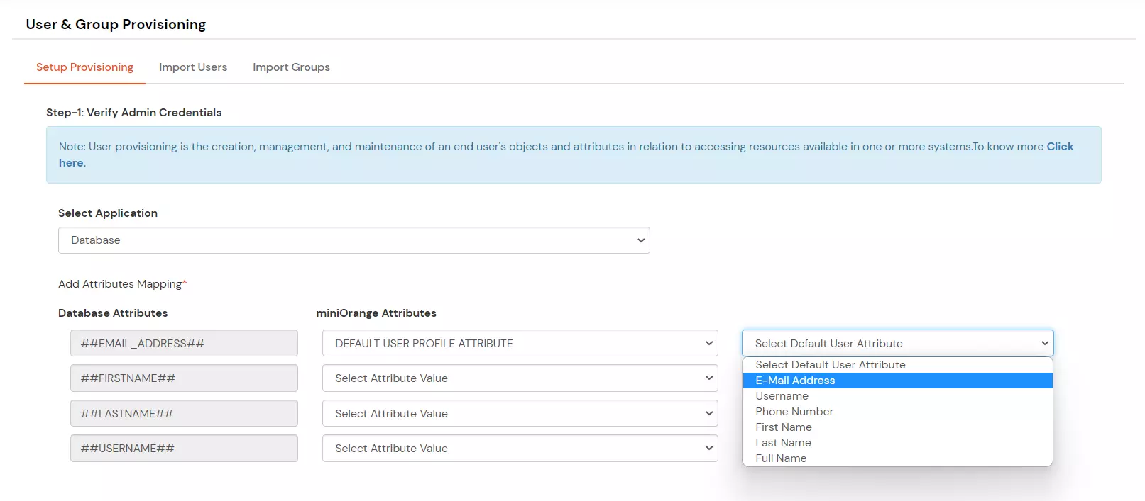 Configure PostgreSQL Database Provisioning: List of Default User Profile Attributes