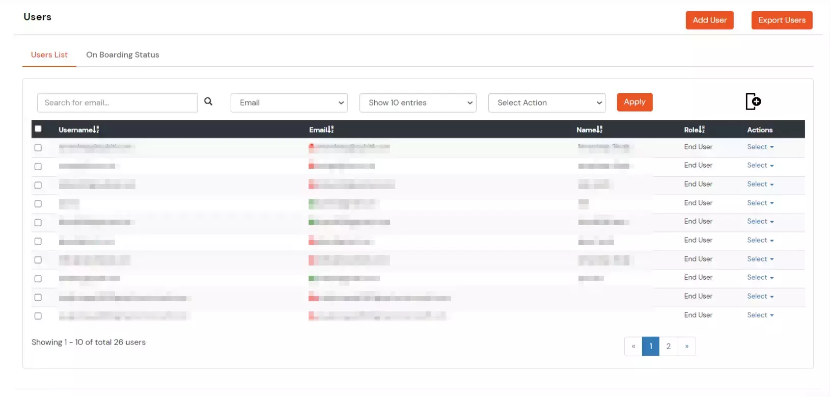 Configure MySQL Database Provisioning: miniOrange initial users list