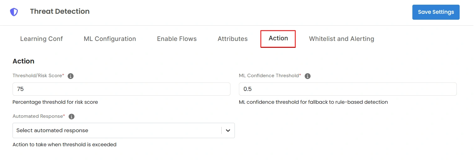 Privileged Access Management Admin Handbook: Action tab to set risk threshold and automated response