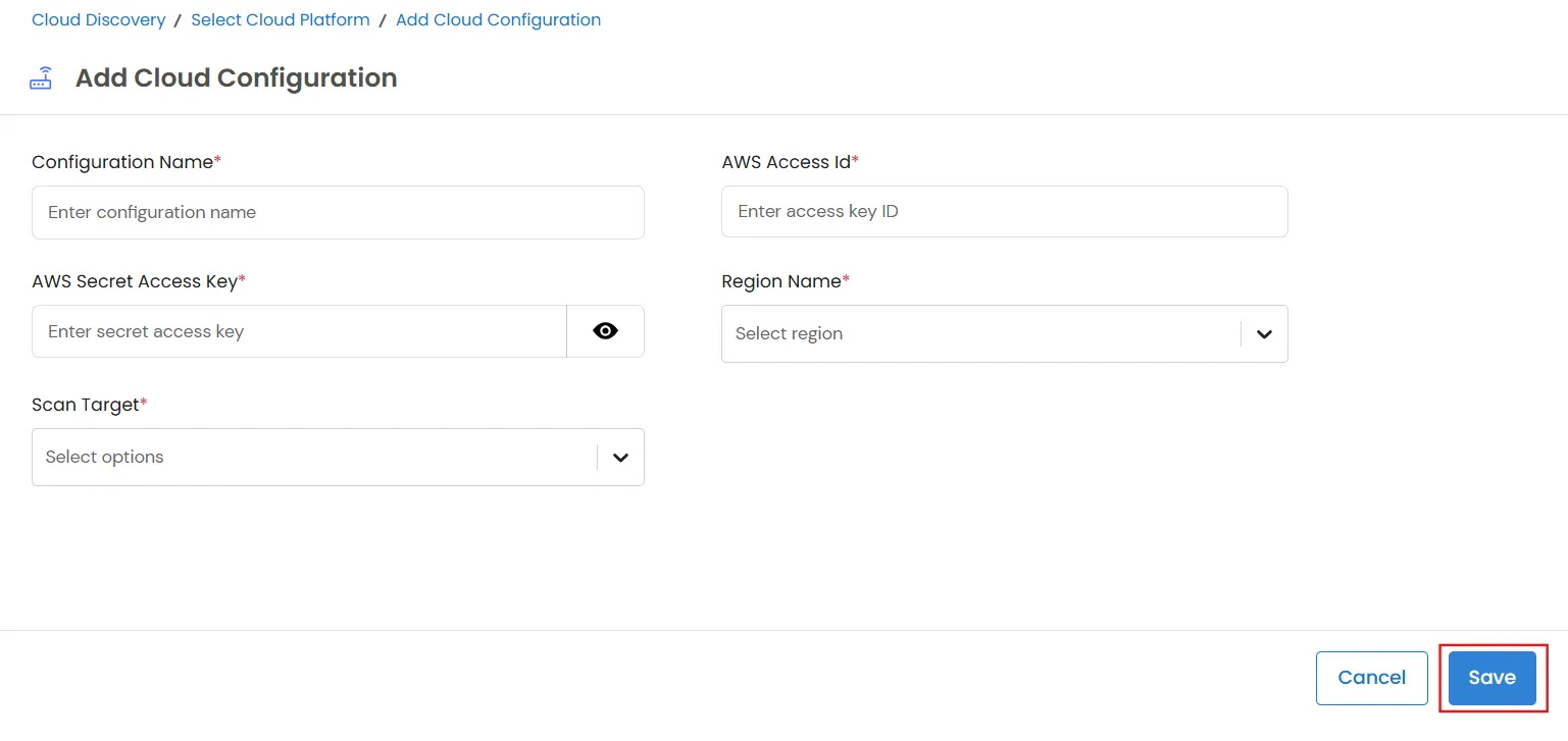 Cloud Discovery: Add Cloud Configuration