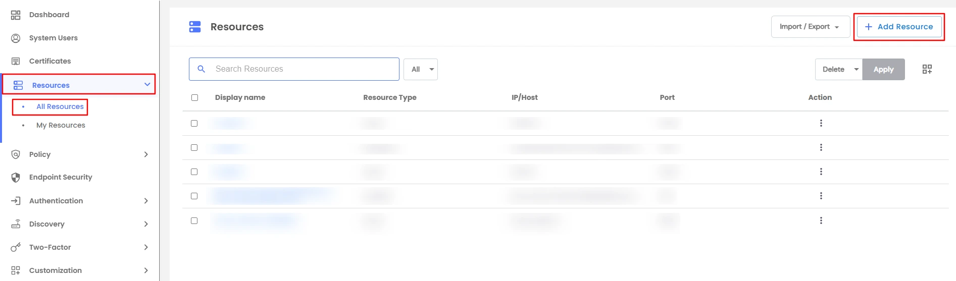 PAM Add Resource Button
