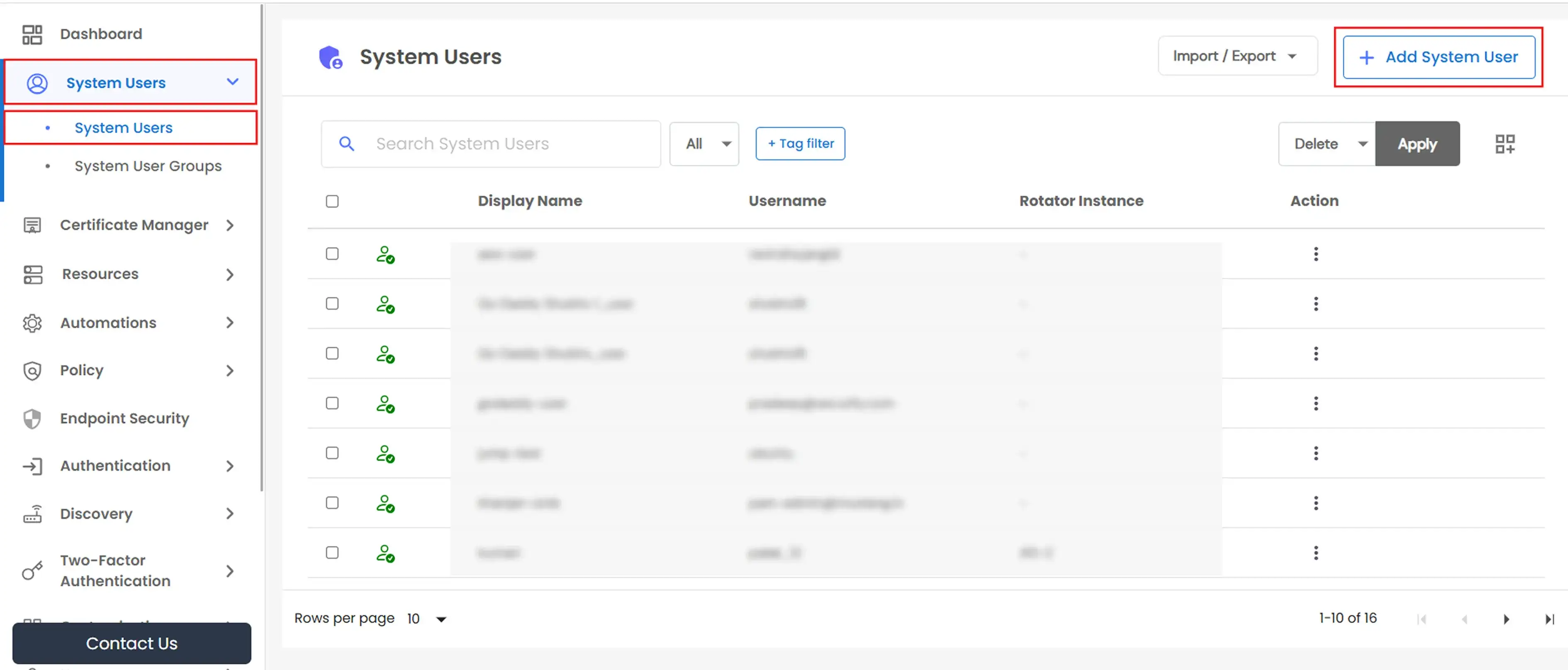 Password Rotation Policy: Add System User