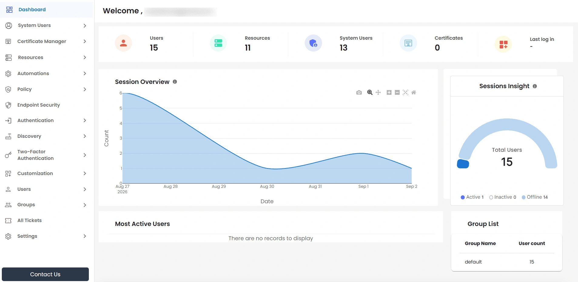 Privileged Access Management Admin Handbook: PAM Dashboard after login