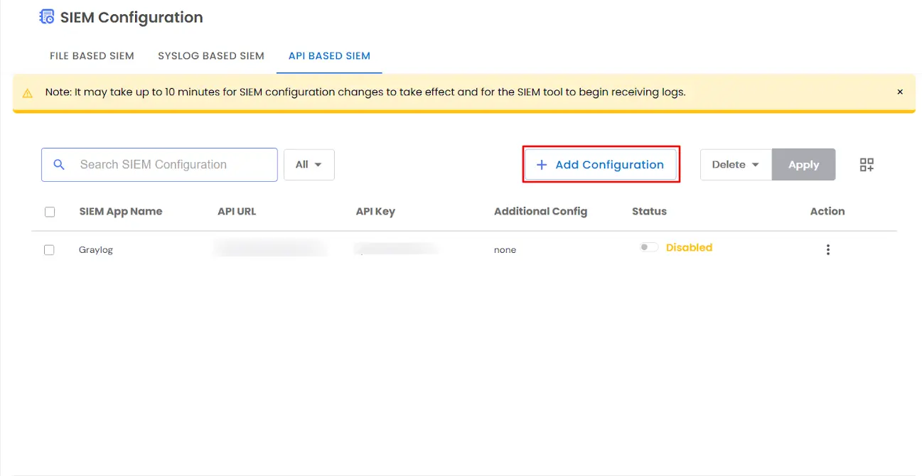 PAM Admin Handbook: Go to API Based SIEM Configuration